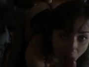 wife fucks huge mounted dildo while sucking cock and swallowing cum 8/16