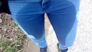 Men desparate to pee stories - Pee in jeans outdoor