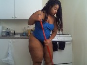 Phat Ass Smoking Hairy Pussy Thick Ebony BBW Kitchen Cleaning - Cami Creams 13/16