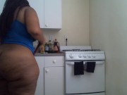 Phat Ass Smoking Hairy Pussy Thick Ebony BBW Kitchen Cleaning - Cami Creams 14/16