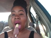 Ebony Big Lips Sucking Ice cream Pop Outside in Car - Cami Creams 11/16