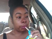 Ebony Big Lips Sucking Ice cream Pop Outside in Car - Cami Creams 16/16