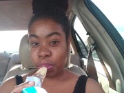 Ebony Big Lips Sucking Ice cream Pop Outside in Car - Cami Creams 6/16