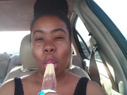 Ebony Big Lips Sucking Ice cream Pop Outside in Car - Cami Creams 8/16