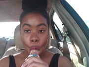 Ebony Big Lips Sucking Ice cream Pop Outside in Car - Cami Creams 9/16