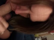 Slutty hot wife drains my cock and swallows it all