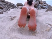 Public Footjob on a Beach. Long toes and amazing feet and body! 1/16