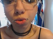 Tongue Teasing and Kissing Glass Dildo after Applying Sheer Pink Lip Gloss 2/16