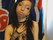 Young Goth Applies Dark Red Lipstick then Plays with her Big Puffy Nipples 1/16