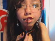 Young Goth Applies Dark Red Lipstick then Plays with her Big Puffy Nipples 3/16