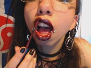 Young Goth Applies Dark Red Lipstick then Plays with her Big Puffy Nipples 5/16