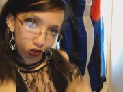 Young Goth Applies Dark Red Lipstick then Plays with her Big Puffy Nipples 8/16