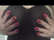 Curvy blonde in full body black stockings 3/16