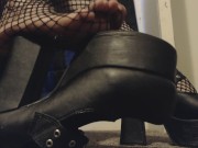 Goth Girl Shows Off New Black Platform Heels and Fishnet Stocking Feet 13/16