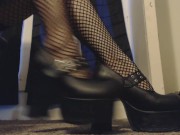Goth Girl Shows Off New Black Platform Heels and Fishnet Stocking Feet 15/16