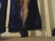 Goth Girl Fingers and Rubs Hairy Pussy in Fishnet Stockings and Heels 4/16