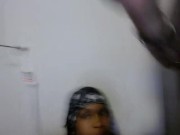 Sexy black MILF gets fucked with a blunt, then smokes it while giving head. 15/16