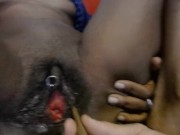 Sexy black MILF gets fucked with a blunt, then smokes it while giving head. 5/16