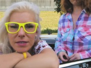 Two Sexy Hitchhiker Girls Fun Car Ride Paid by foursome Orgy Kate Truu view 16/16