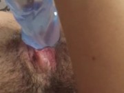 Shoving dildo into tight pussy very wet climax 3/16