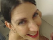 Amatuer MILF sucking cock in the shower with huge CIM cum swallow