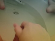 8in dildo in the bath while trying to be quite so roomates dont hear 15/16