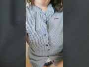 Amateur chubby hairy HOUSEWIFE fucked by huge cock and REAL SQUIRT dildo 1/16