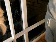 Hot blonde smokes on the balcony and sucks a dirty dick 1/16