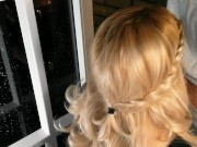 Hot blonde smokes on the balcony and sucks a dirty dick 10/16