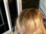 Hot blonde smokes on the balcony and sucks a dirty dick 2/16