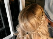 Hot blonde smokes on the balcony and sucks a dirty dick 4/16