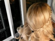 Hot blonde smokes on the balcony and sucks a dirty dick 5/16