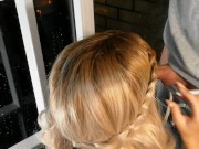 Hot blonde smokes on the balcony and sucks a dirty dick 6/16