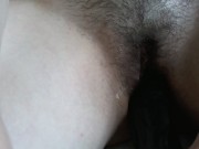 Fucks hairy cunt with black dildo 8/16