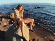 Teen Public Masturbation on the Beach - Black Dildo and LuxuryGirl 14/16