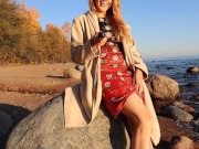 Teen Public Masturbation on the Beach - Black Dildo and LuxuryGirl 16/16