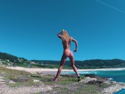 Stunning nudist girl sexy dancing naked on the coast. Perfect body 14/16