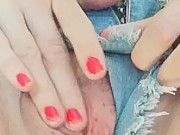 first time denim shorts horny masturbation close up