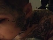 Chubby tattooed big tits almost got caught smoking naked. 9/16