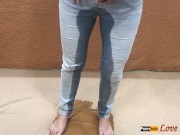 Piss in Jeans and Stuffing Wet Panties Inside Pussy, Masturbating