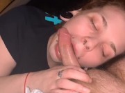 Slutty redhead gives sloppy head in public. 11/16