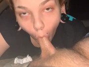 Slutty redhead gives sloppy head in public. 3/16