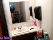 Angel Stone blowing cock and swallowing cum in the bathroom at work