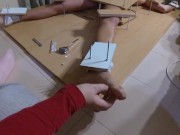 Amateur Femdom handjob ruined orgasm with feet torture 1/16