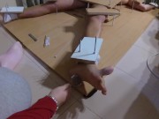 Amateur Femdom handjob ruined orgasm with feet torture 2/16