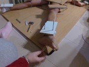 Amateur Femdom handjob ruined orgasm with feet torture 3/16