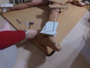 Amateur Femdom handjob ruined orgasm with feet torture 4/16