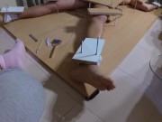 Amateur Femdom handjob ruined orgasm with feet torture 5/16