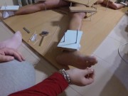 Amateur Femdom handjob ruined orgasm with feet torture 6/16