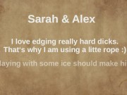 Edging bound cock handjob with oil and ice to a ruined orgasm - Sarah&Alex 1/16